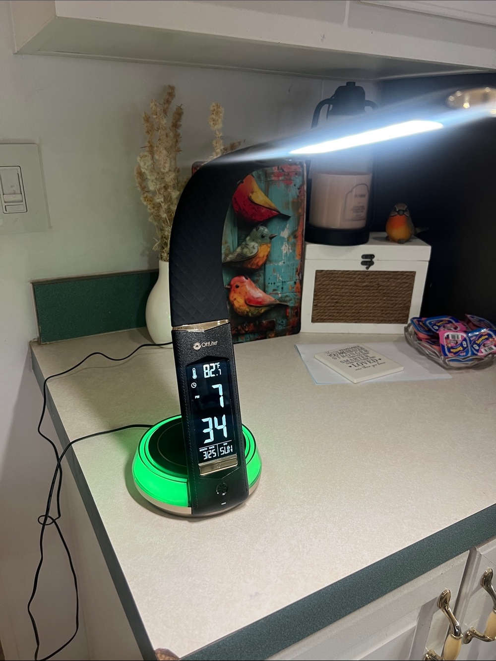 Digital LED Desk Lamp with Wireless Charger and Green Accent - Unbranded